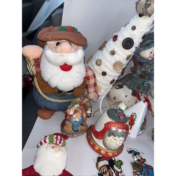 Christmas Decorations Lot Disney Ornaments Santa Angel Snowman Hand Made Trees - Picture 3 of 12